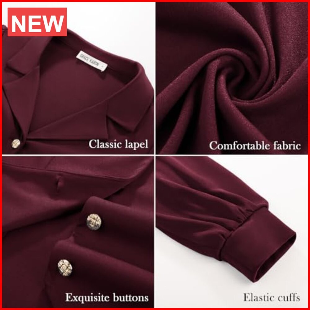 Polyester Blend V-Neck Button Down Blouse with La… - image 5